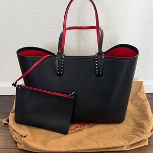 Christian Louboutin Black Leather Tote with Red Trim and Stud Accents